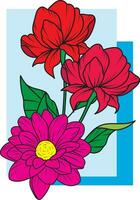 Illustration of the pink flower on blue circle background. vector