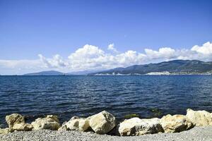 Sea bay landscape Tsemess. Mountains and clouds in the sky. In t photo