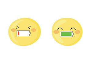 Cute funny and angry emoji.  Empty and full charge illustrations. vector