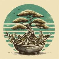 AI generated illustration of bonsai tree. vintage style. photo