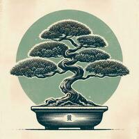 AI generated illustration of bonsai tree. vintage style. photo