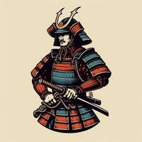 AI generated illustration of samurai. vintage style. photo