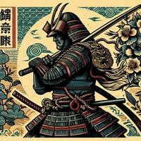 AI generated illustration of samurai. vintage style. photo