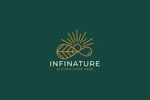 Infinity and Nature Logo with Concept Shape Limitless Infinite Unlimited Sign Symbol Sun Leaf Water Abstract vector