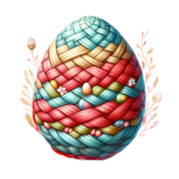 AI generated Watercolor colorful cute easter eggs style with flower in bamboo basket , hand drawn pastel Easter egg day. on transparency png file format