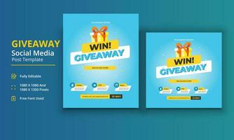 Giveaway Social Media Template, Giveaway Poster, Raffle social media Design, Giveaway Template Design, Giveaway Invitation, Banner vector