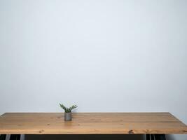 AI generated Top of wood balcony table with seascape white background photo