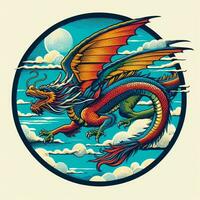 AI generated illustration of colorful dragon. vintage style. photo