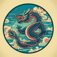 AI generated illustration of colorful dragon. vintage style. photo