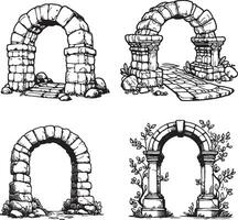 Stone Arch Sketch Illustration. vector
