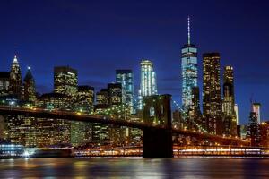 nuevo York de la ciudad brooklyn puente y Manhattan horizonte iluminado foto