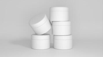 3D rendered Cosmetics Jar mock up. Packaging clear Cosmetic cream on isolated Light Grey background photo