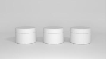 3D rendered Cosmetics Jar mock up. Packaging clear Cosmetic cream on isolated Light Grey background photo