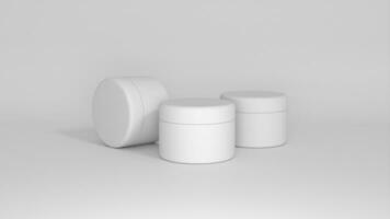 3D rendered Cosmetics Jar mock up. Packaging clear Cosmetic cream on isolated Light Grey background photo