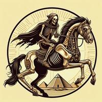 AI generated illustration of a man riding skull horse photo