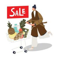 compras concepto ilustraciones. ilustraciones de hombres y mujer en varios ocupaciones de en línea compras, comercio electrónico, venta, producto orden y entrega. vector para gráfico y web diseño.