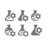 Lab glassware or test tube and gear  icon set. Research, bioengineering vector icons.