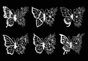 Set of decoration line art butterflies vector