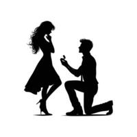 Silhouette of young man proposing to his beloved for Happy Valentine's Day celebration vector