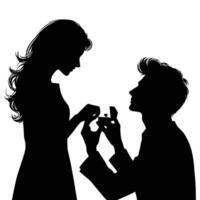 Silhouette of young man proposing to his beloved for Happy Valentine's Day celebration vector