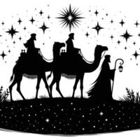 Happy epiphany day design. Silhouette of Three wise men on camel, bright star, nativity of Jesus vector