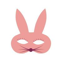 Carnival mask in the form of rabbit. Festive element for holiday. Flat cartoon vector illustration isolated on a white background.