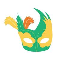 Carnival mask with feathers. Festive element for holiday. Flat cartoon vector illustration isolated on a white background.