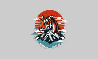 head tiger on mountain vector illustration design