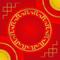 red Chinese New Year greeting card. free copy space area with circle for sales product. vector design with golden chinese frame ornament