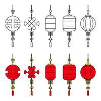 Chinese lantern art collection, Chinese New Year decoration icon. vector design isolated on white background.