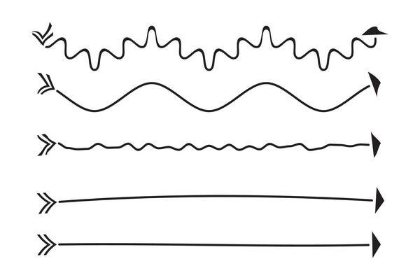 Hand-drawn new arrows line set vector design with curvy and wavy on a white background.