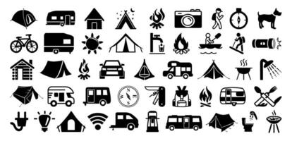 Travel and tourism icon set collection with camping design elements. vector