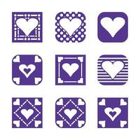 Set of icons with hearts and squares on white background, vector illustration