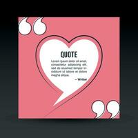 Lovely quote heart frame blank template. Textbox isolated on heart shaped background. Text in bracket, citation empty speech bubble, quote bubble. Vector illustration.