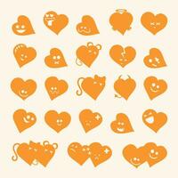 Set of cute orange hearts with different emotions. Vector illustration for your design