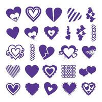 Set of purple color heart icons for your design. Vector illustration