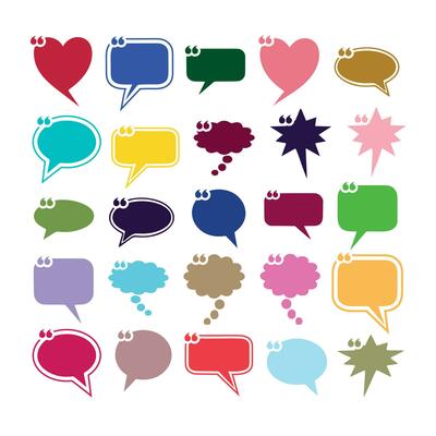 Colorful Speech bubble quote remark mentions quotations frame and callout text template. Empty speech box, citation empty speech bubbles, quote bubbles.