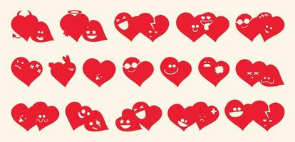 Set of cute red hearts with different emotions. Vector illustration for your design