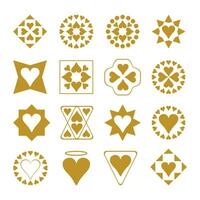 Set of vector icons with hearts and symbols. Isolated on white background.