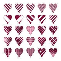 Vector set of hearts in red and white colors on a white background