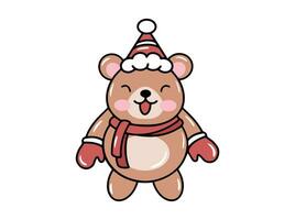 Baby Bear with Santa Hat Christmas Illustration vector