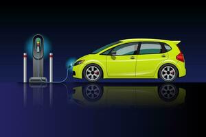 Electric Car Charging at Charger Station, Ev Vehicle. vector