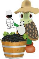 cartoon turtle with grape harvest vector