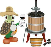 cartoon turtle with grape harvest vector