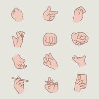 hand gestures collection vector of hand gestures, in the style of light pink and bronze, studyblr, letterboxing, high-angle, animated gifs, hand-coloring, light red and light pink