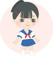 girl in a sailorsuit,  japanese-inspired , light pink and dark blue, tinkercore vector