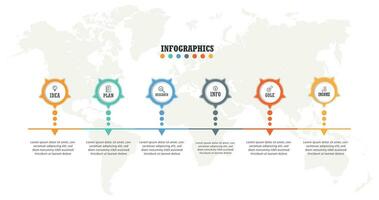 Business process. Timeline infographics with 6 steps, options. Vector presentation.