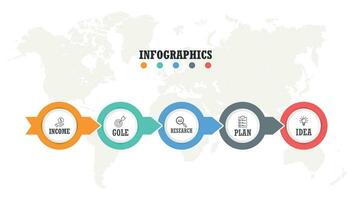 Business infographics. Presentation with 5 steps, options, arrows. Vector template.