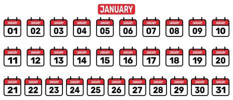 Calendar all January set  Vector illustration background design.