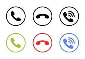 Accept and decline incoming call icon on circle line. Answer, reject, and handset vector